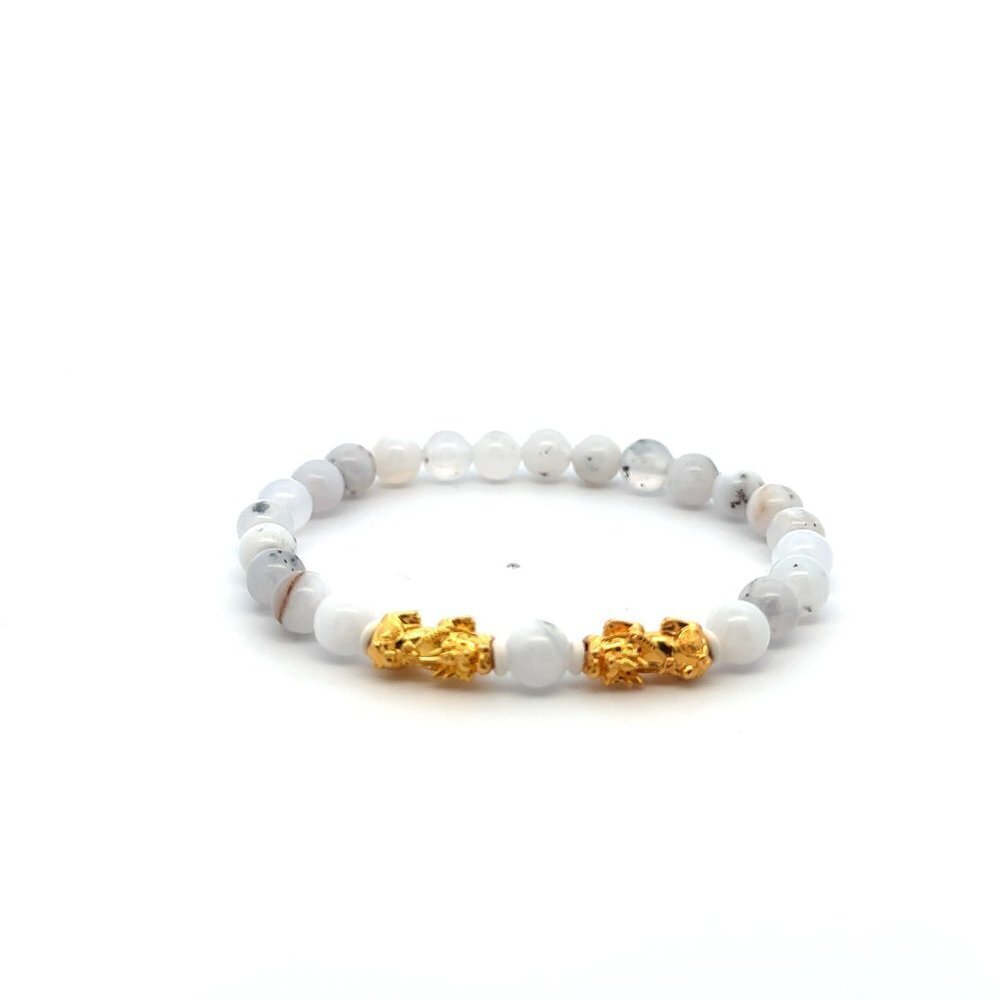 18K Gold Pixiu Double Piyao Bracelet Gemstones Opal October Birthstones 6mm